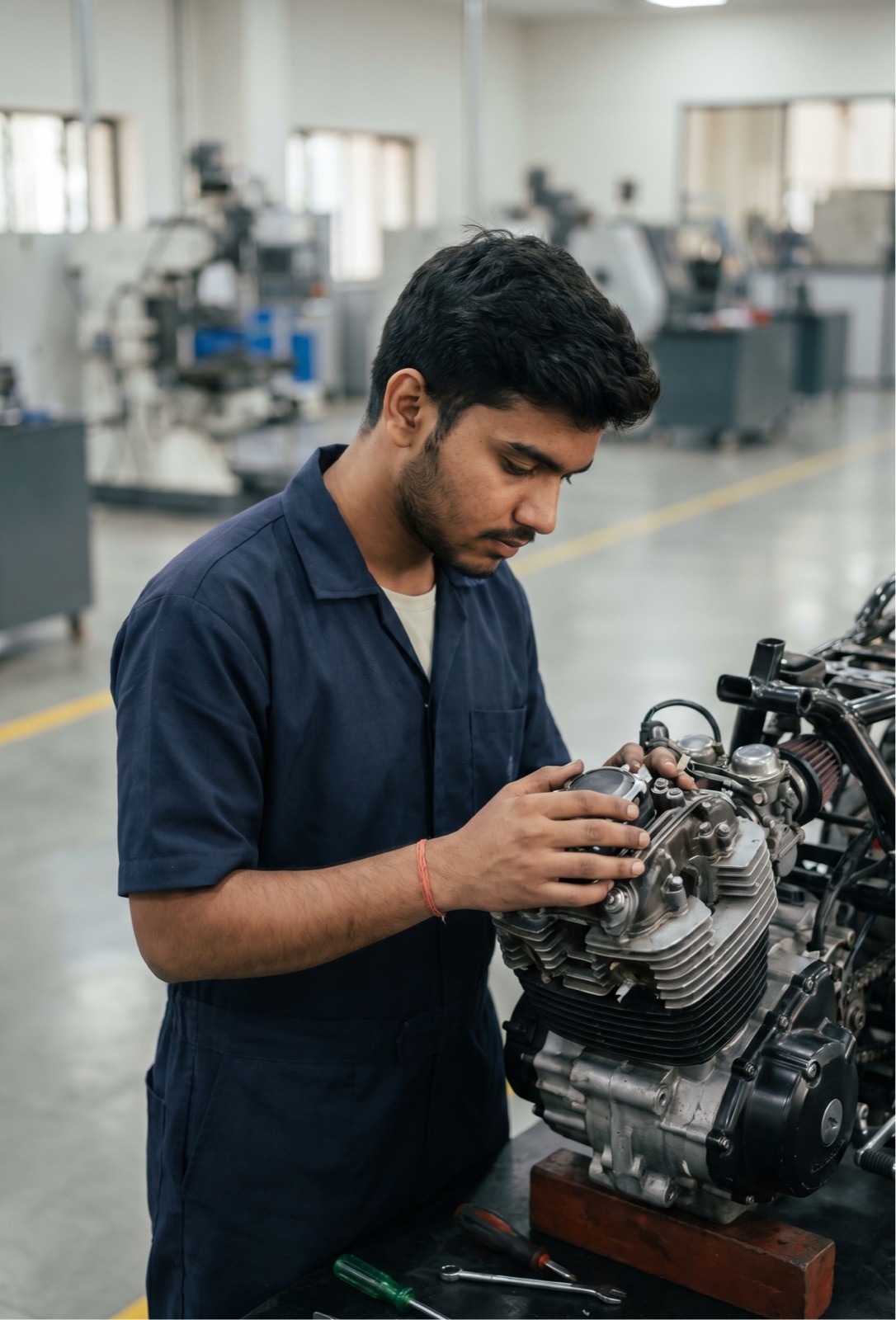 Student working on an engine